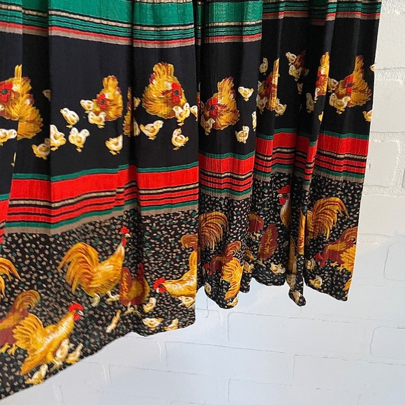 Vintage Carole Little Petites Novelty skirt Hen Chicken Black Kelly green 18 - Picture 6 of 15